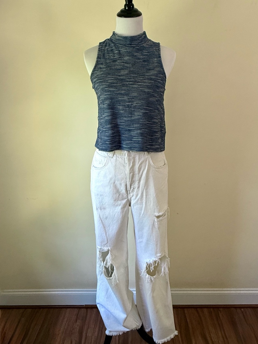 We The Free White Denim with Button Front Closure